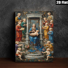2D flat 1pc Madonna with Cherubs Baroque Style Wall Art for Living Room Bedroom Home Decor Gallery Wrapped Canvas Prints Modern Farmhouse Aesthetic