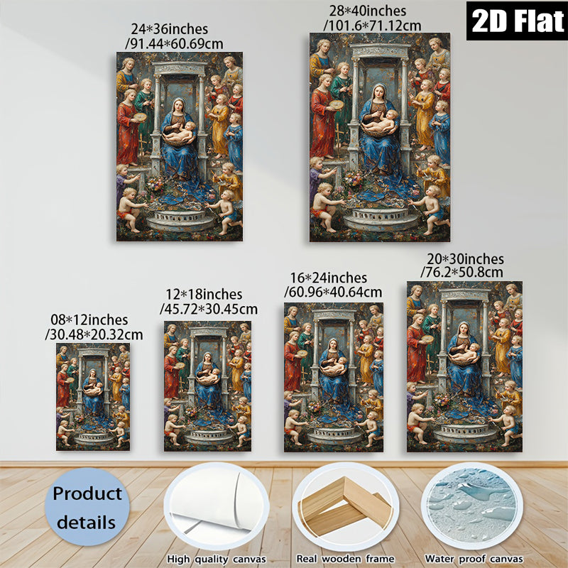 2D flat 1pc Madonna with Cherubs Baroque Style Wall Art for Living Room Bedroom Home Decor Gallery Wrapped Canvas Prints Modern Farmhouse Aesthetic