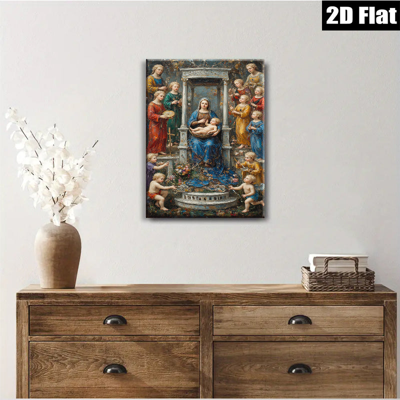 2D flat 1pc Madonna with Cherubs Baroque Style Wall Art for Living Room Bedroom Home Decor Gallery Wrapped Canvas Prints Modern Farmhouse Aesthetic