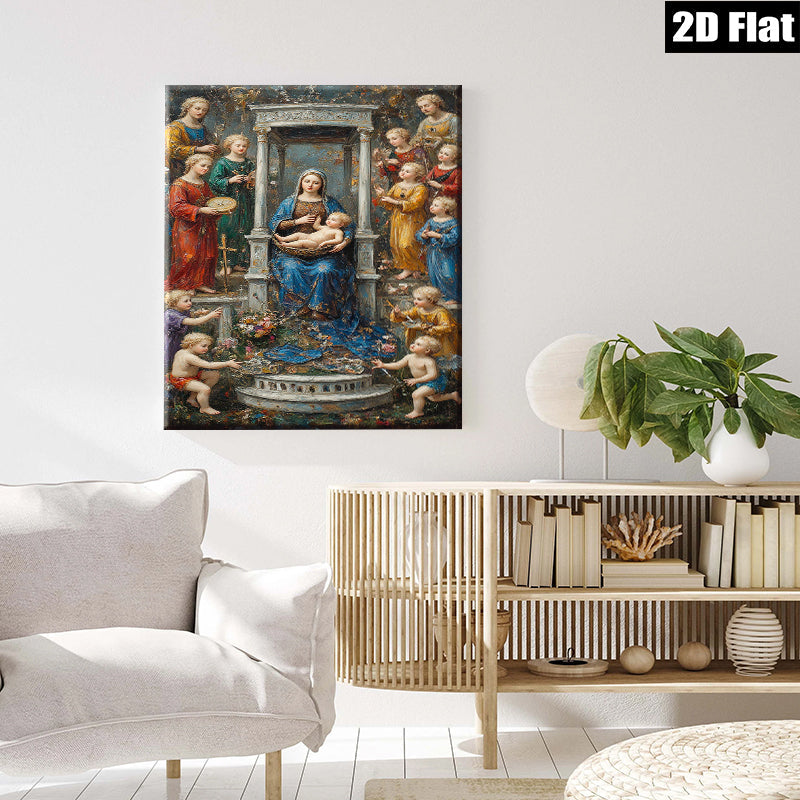 2D flat 1pc Madonna with Cherubs Baroque Style Wall Art for Living Room Bedroom Home Decor Gallery Wrapped Canvas Prints Modern Farmhouse Aesthetic