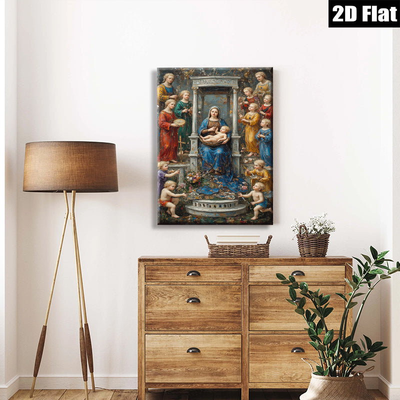 2D flat 1pc Madonna with Cherubs Baroque Style Wall Art for Living Room Bedroom Home Decor Gallery Wrapped Canvas Prints Modern Farmhouse Aesthetic