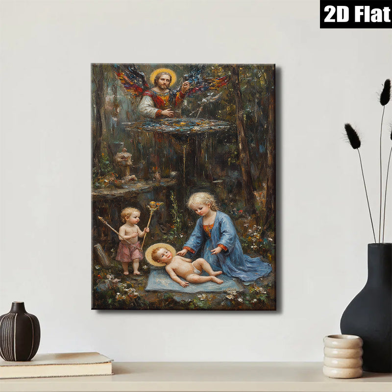 2D flat 1pc Madonna with Child Angels Religious Wall Art Canvas Print for Living Room Bedroom Gallery Wrapped Modern Farmhouse Decor