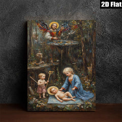 2D flat 1pc Madonna with Child Angels Religious Wall Art Canvas Print for Living Room Bedroom Gallery Wrapped Modern Farmhouse Decor