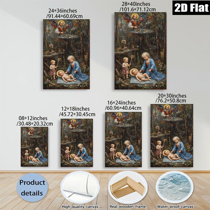 2D flat 1pc Madonna with Child Angels Religious Wall Art Canvas Print for Living Room Bedroom Gallery Wrapped Modern Farmhouse Decor