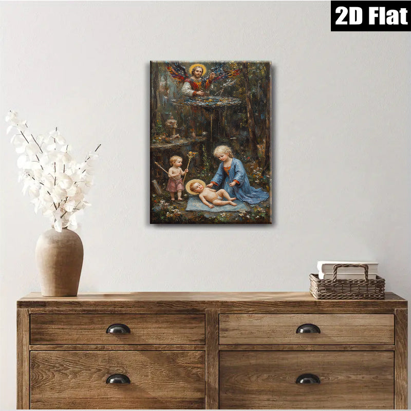 2D flat 1pc Madonna with Child Angels Religious Wall Art Canvas Print for Living Room Bedroom Gallery Wrapped Modern Farmhouse Decor