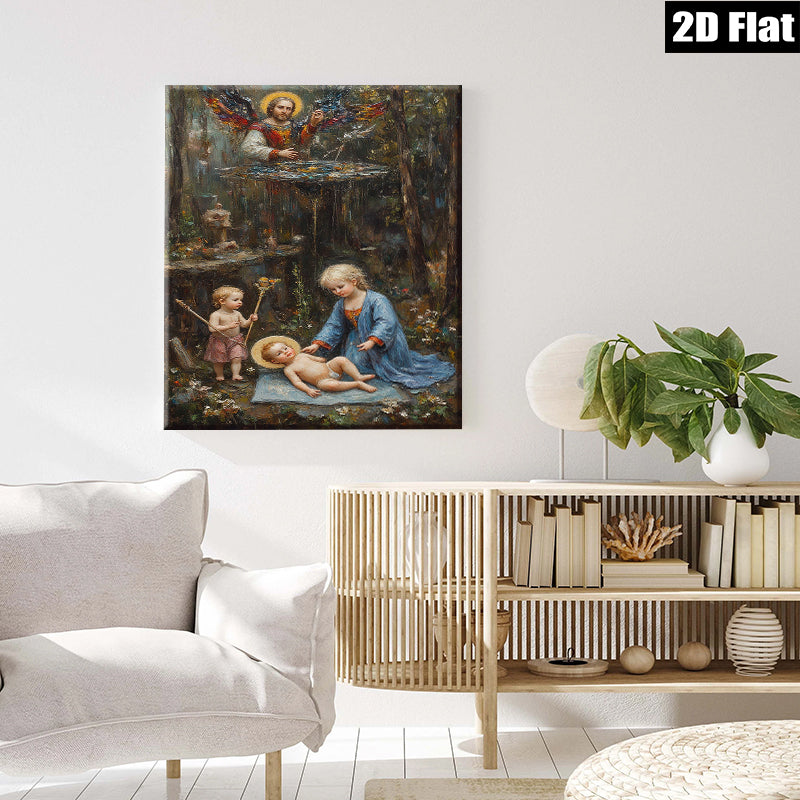 2D flat 1pc Madonna with Child Angels Religious Wall Art Canvas Print for Living Room Bedroom Gallery Wrapped Modern Farmhouse Decor