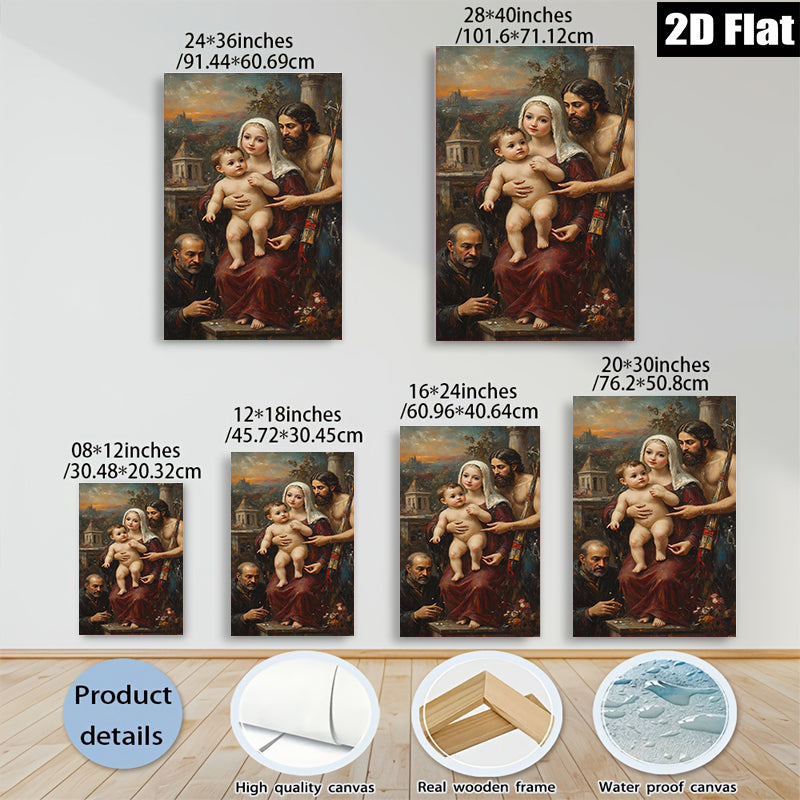 2D flat 1pc Madonna with Child Family Portrait Religious Art Wall Decor Living Room Bedroom Gallery Wrapped Canvas Print Modern Farmhouse Style