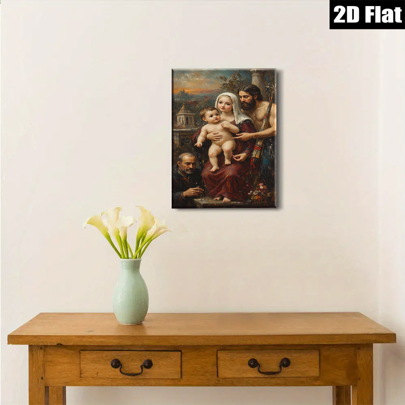 2D flat 1pc Madonna with Child Family Portrait Religious Art Wall Decor Living Room Bedroom Gallery Wrapped Canvas Print Modern Farmhouse Style