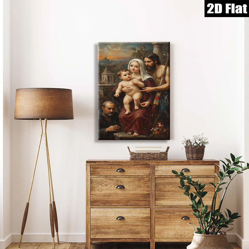 2D flat 1pc Madonna with Child Family Portrait Religious Art Wall Decor Living Room Bedroom Gallery Wrapped Canvas Print Modern Farmhouse Style