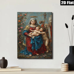 2D flat 1pc Madonna with Child Floral Background Gallery Wrapped Canvas Wall Art for Living Room Bedroom Home Decor Farmhouse Style Modern Artwork