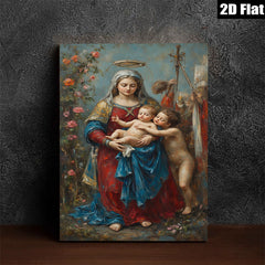 2D flat 1pc Madonna with Child Floral Background Gallery Wrapped Canvas Wall Art for Living Room Bedroom Home Decor Farmhouse Style Modern Artwork