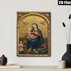 2D flat 1pc Madonna with Child & Angel Baroque Style Wall Art for Living Room Bedroom Gallery Wrapped Canvas Print Home Decor
