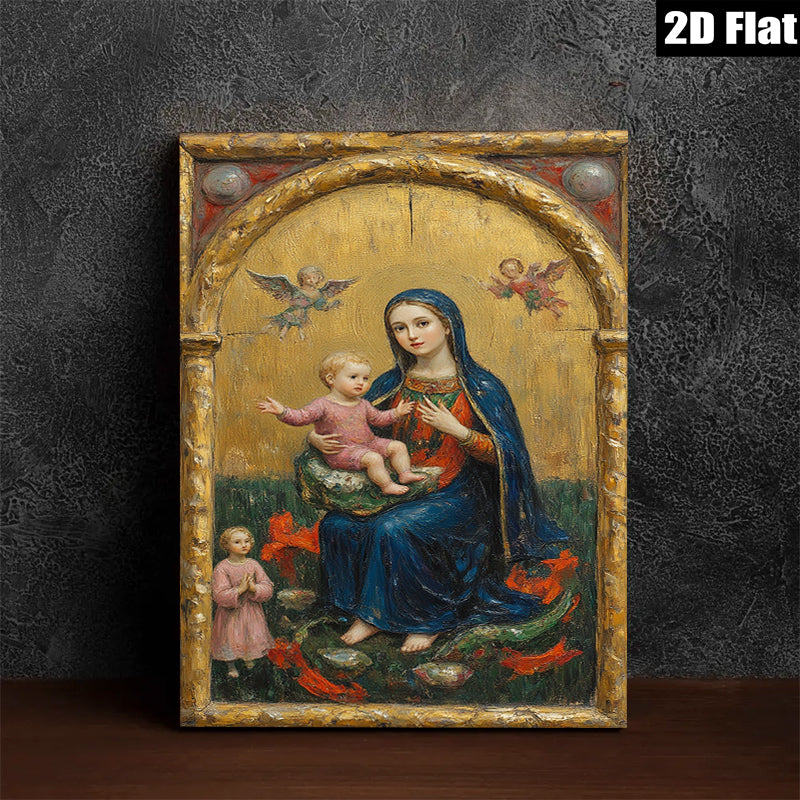 2D flat 1pc Madonna with Child & Angel Baroque Style Wall Art for Living Room Bedroom Gallery Wrapped Canvas Print Home Decor