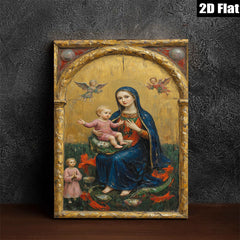 2D flat 1pc Madonna with Child & Angel Baroque Style Wall Art for Living Room Bedroom Gallery Wrapped Canvas Print Home Decor