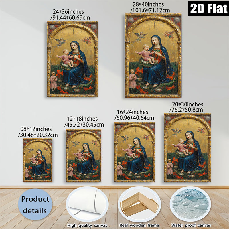 2D flat 1pc Madonna with Child & Angel Baroque Style Wall Art for Living Room Bedroom Gallery Wrapped Canvas Print Home Decor