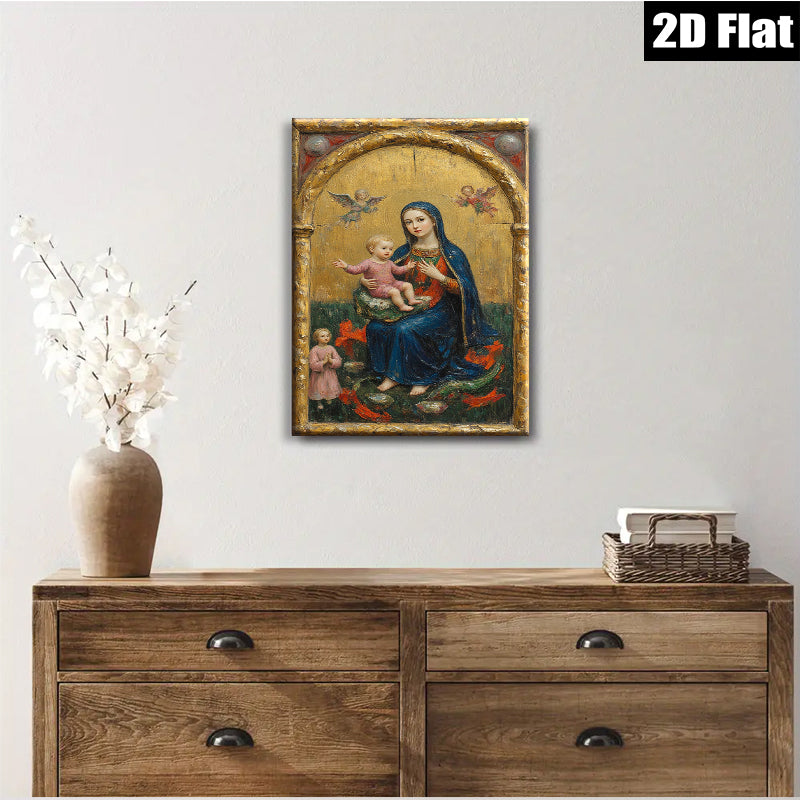 2D flat 1pc Madonna with Child & Angel Baroque Style Wall Art for Living Room Bedroom Gallery Wrapped Canvas Print Home Decor