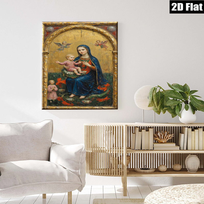 2D flat 1pc Madonna with Child & Angel Baroque Style Wall Art for Living Room Bedroom Gallery Wrapped Canvas Print Home Decor