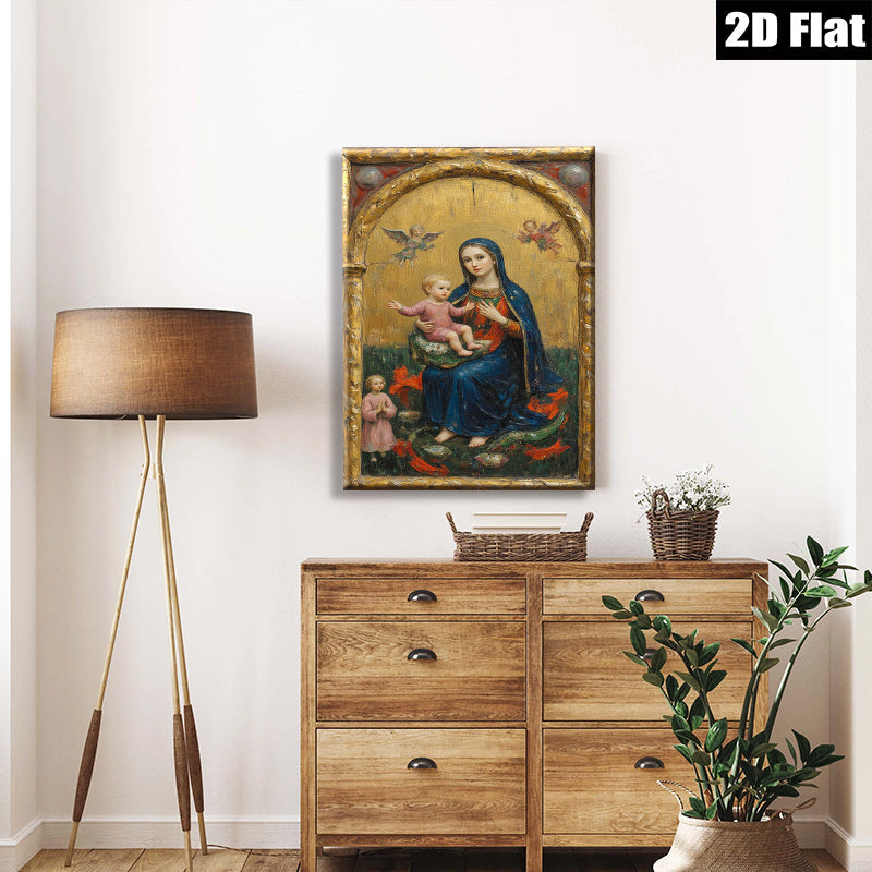 2D flat 1pc Madonna with Child & Angel Baroque Style Wall Art for Living Room Bedroom Gallery Wrapped Canvas Print Home Decor