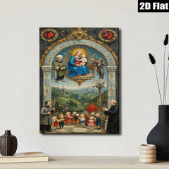2D flat 1pc Madonna with Child & Cherubs Religious Wall Art Baroque Style Living Room Bedroom Decor Gallery Wrapped Canvas Print Modern Farmhouse Aesthetic Home Décor