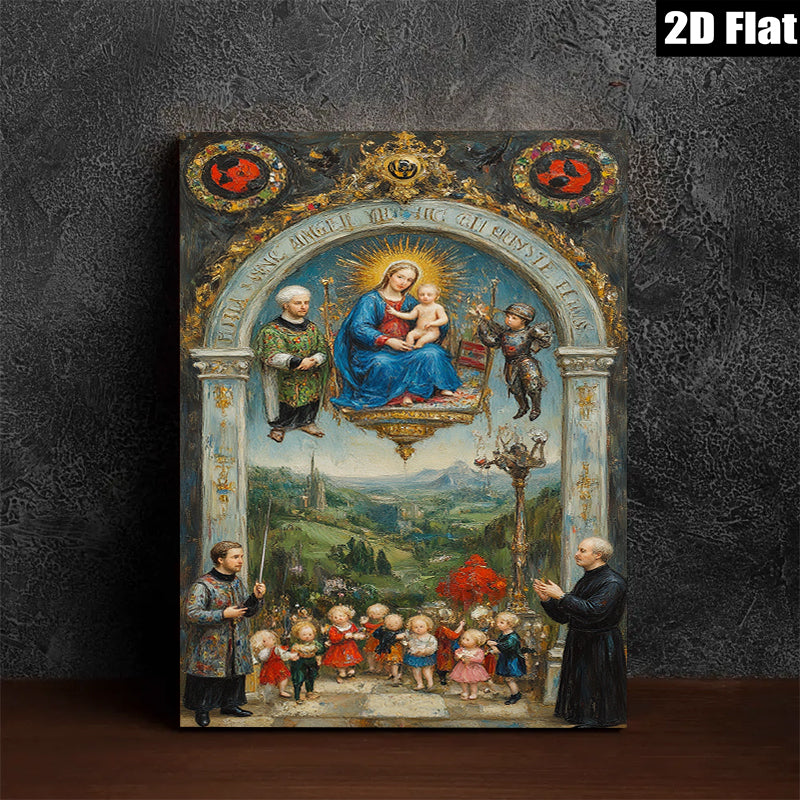 2D flat 1pc Madonna with Child & Cherubs Religious Wall Art Baroque Style Living Room Bedroom Decor Gallery Wrapped Canvas Print Modern Farmhouse Aesthetic Home Décor