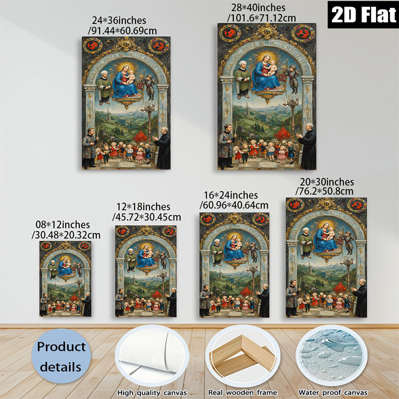 2D flat 1pc Madonna with Child & Cherubs Religious Wall Art Baroque Style Living Room Bedroom Decor Gallery Wrapped Canvas Print Modern Farmhouse Aesthetic Home Décor