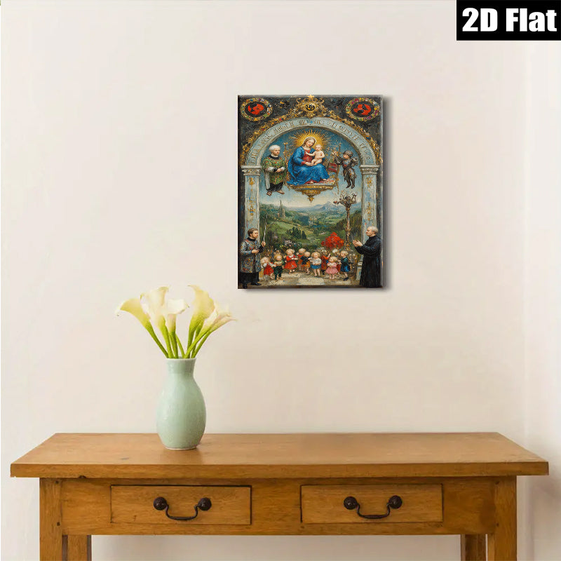 2D flat 1pc Madonna with Child & Cherubs Religious Wall Art Baroque Style Living Room Bedroom Decor Gallery Wrapped Canvas Print Modern Farmhouse Aesthetic Home Décor