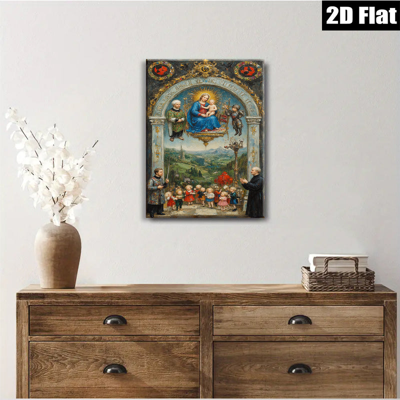 2D flat 1pc Madonna with Child & Cherubs Religious Wall Art Baroque Style Living Room Bedroom Decor Gallery Wrapped Canvas Print Modern Farmhouse Aesthetic Home Décor