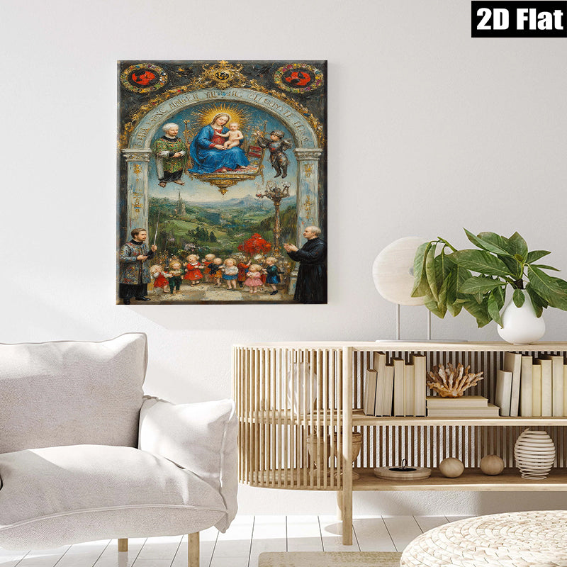 2D flat 1pc Madonna with Child & Cherubs Religious Wall Art Baroque Style Living Room Bedroom Decor Gallery Wrapped Canvas Print Modern Farmhouse Aesthetic Home Décor