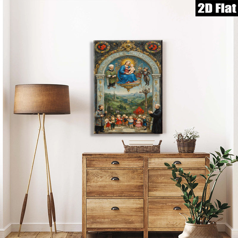 2D flat 1pc Madonna with Child & Cherubs Religious Wall Art Baroque Style Living Room Bedroom Decor Gallery Wrapped Canvas Print Modern Farmhouse Aesthetic Home Décor