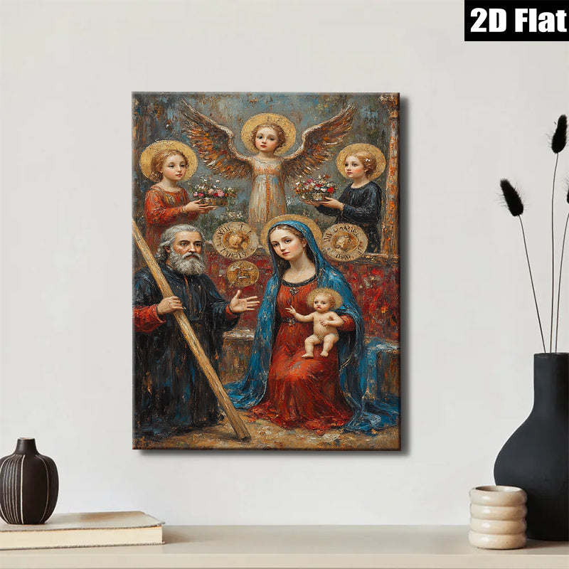 2D flat 1pc Madonna with Child and Angels Religious Wall Art Canvas Prints for Living Room Bedroom Home Decor Gallery Wrapped Frameless Ready to Hang