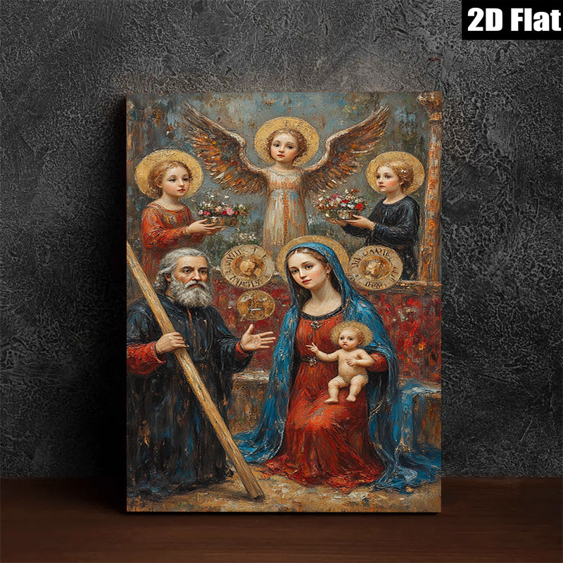 2D flat 1pc Madonna with Child and Angels Religious Wall Art Canvas Prints for Living Room Bedroom Home Decor Gallery Wrapped Frameless Ready to Hang