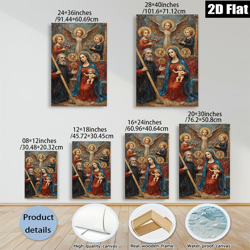 2D flat 1pc Madonna with Child and Angels Religious Wall Art Canvas Prints for Living Room Bedroom Home Decor Gallery Wrapped Frameless Ready to Hang