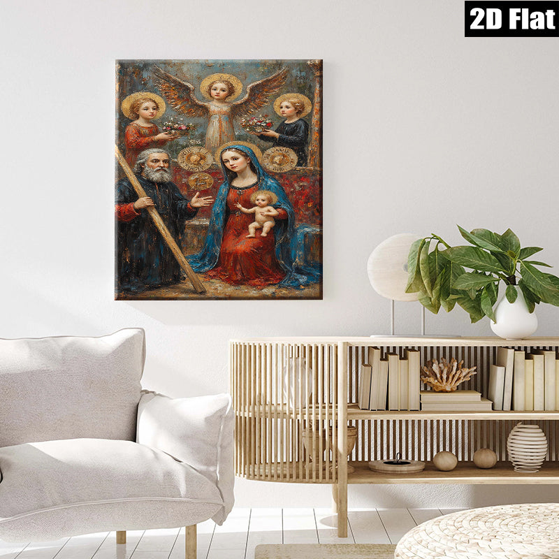 2D flat 1pc Madonna with Child and Angels Religious Wall Art Canvas Prints for Living Room Bedroom Home Decor Gallery Wrapped Frameless Ready to Hang