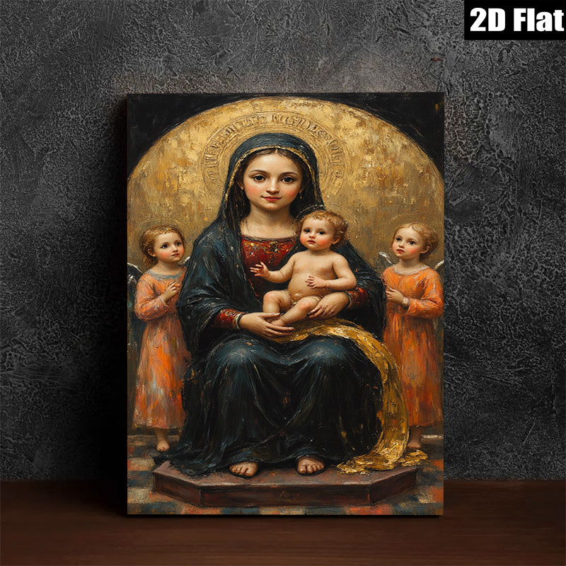 2D flat 1pc Madonna with Child angelic figures devotional wall art bedroom living room gallery wrapped canvas farmhouse style