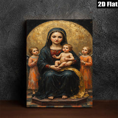 2D flat 1pc Madonna with Child angelic figures devotional wall art bedroom living room gallery wrapped canvas farmhouse style