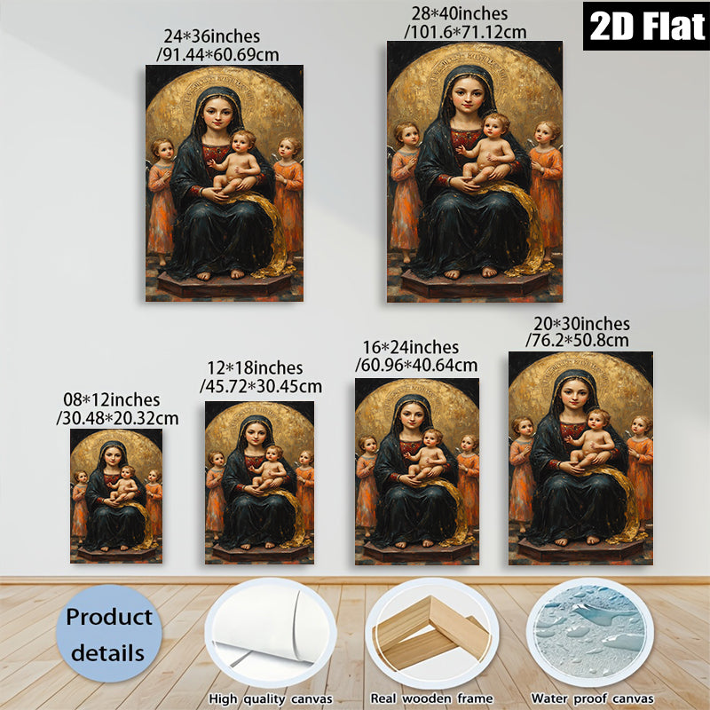 2D flat 1pc Madonna with Child angelic figures devotional wall art bedroom living room gallery wrapped canvas farmhouse style