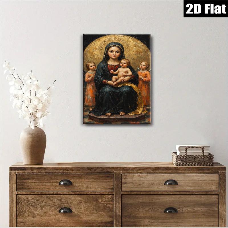 2D flat 1pc Madonna with Child angelic figures devotional wall art bedroom living room gallery wrapped canvas farmhouse style