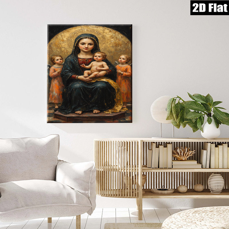 2D flat 1pc Madonna with Child angelic figures devotional wall art bedroom living room gallery wrapped canvas farmhouse style