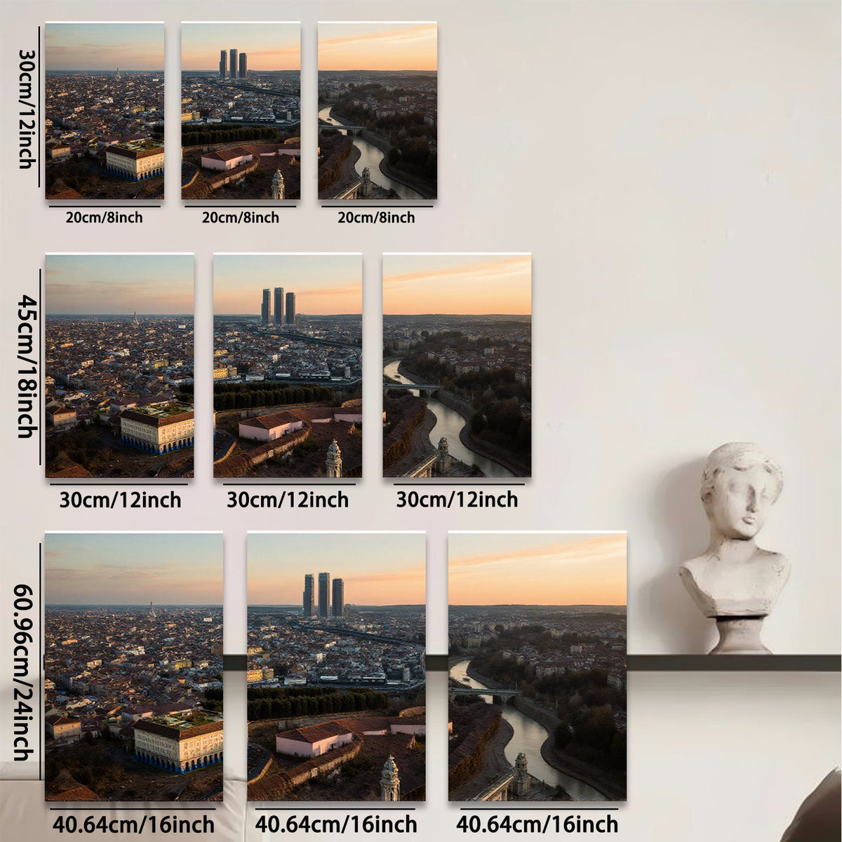 2D flat 1pc Madrid Skyline Panoramic City View Wall Art Living Room Bedroom Decor Modern Farmhouse Style Gallery Wrapped Canvas Prints Ready to Hang Large Size