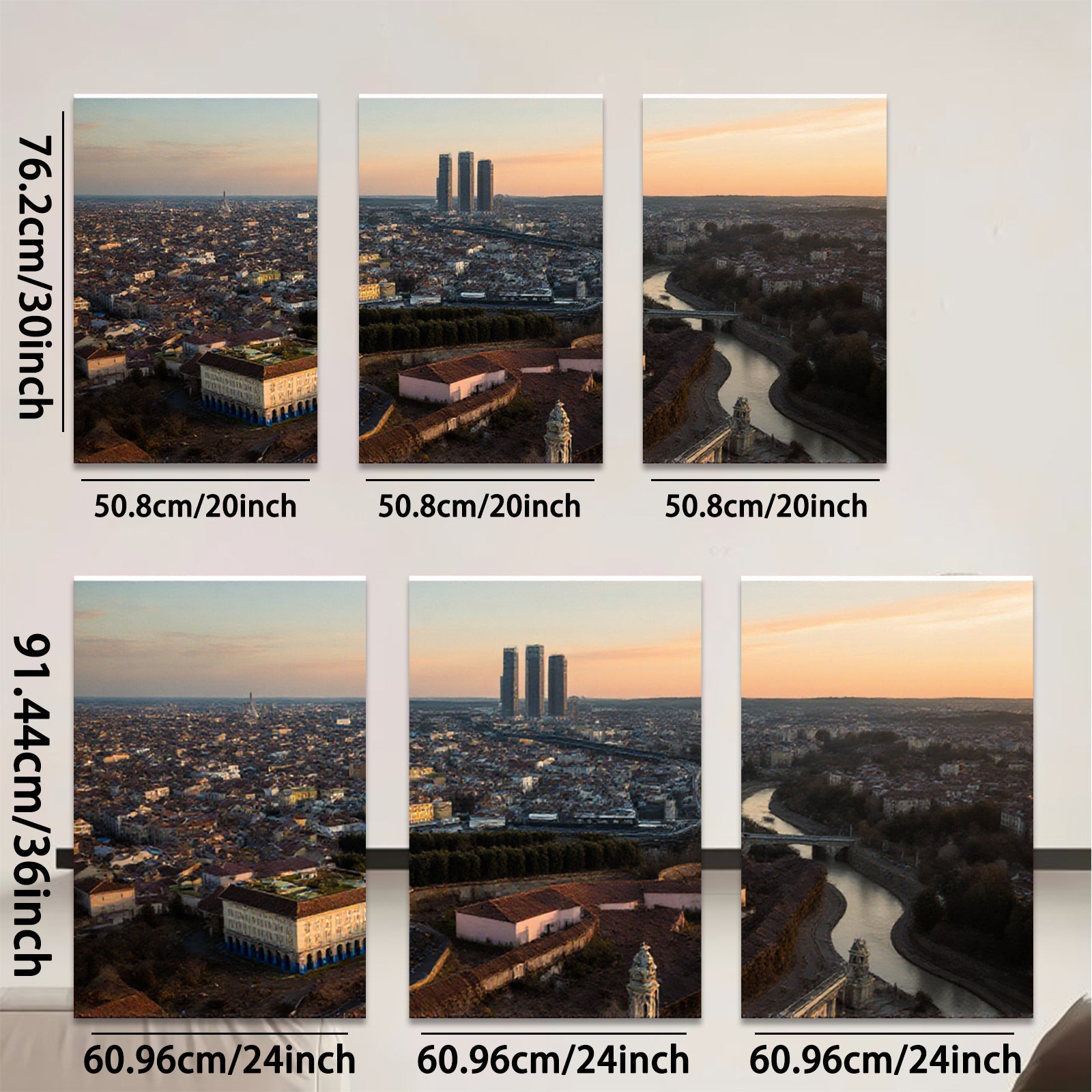 2D flat 1pc Madrid Skyline Panoramic City View Wall Art Living Room Bedroom Decor Modern Farmhouse Style Gallery Wrapped Canvas Prints Ready to Hang Large Size