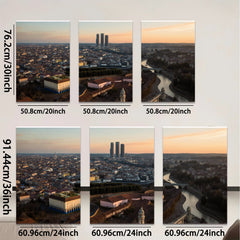 2D flat 1pc Madrid Skyline Panoramic City View Wall Art Living Room Bedroom Decor Modern Farmhouse Style Gallery Wrapped Canvas Prints Ready to Hang Large Size