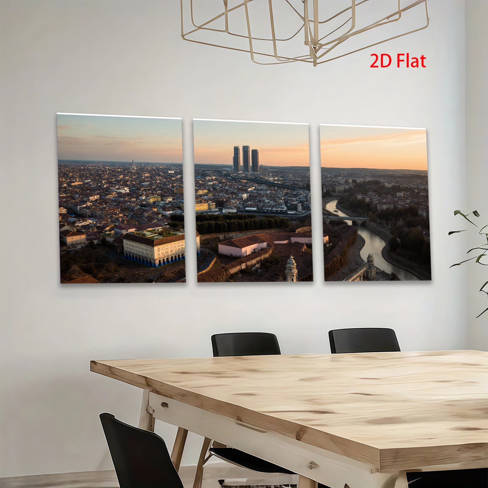 2D flat 1pc Madrid Skyline Panoramic City View Wall Art Living Room Bedroom Decor Modern Farmhouse Style Gallery Wrapped Canvas Prints Ready to Hang Large Size