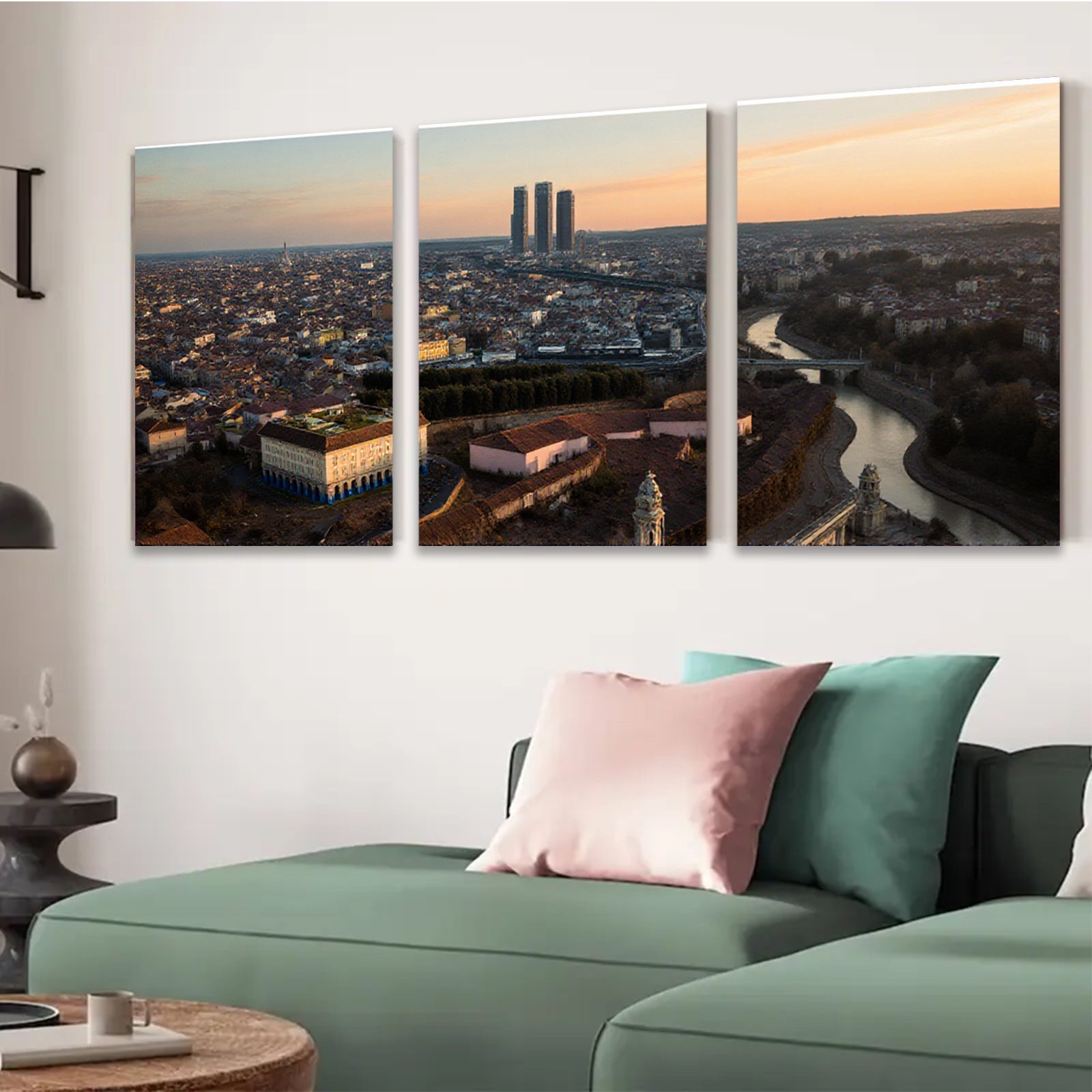 2D flat 1pc Madrid Skyline Panoramic City View Wall Art Living Room Bedroom Decor Modern Farmhouse Style Gallery Wrapped Canvas Prints Ready to Hang Large Size