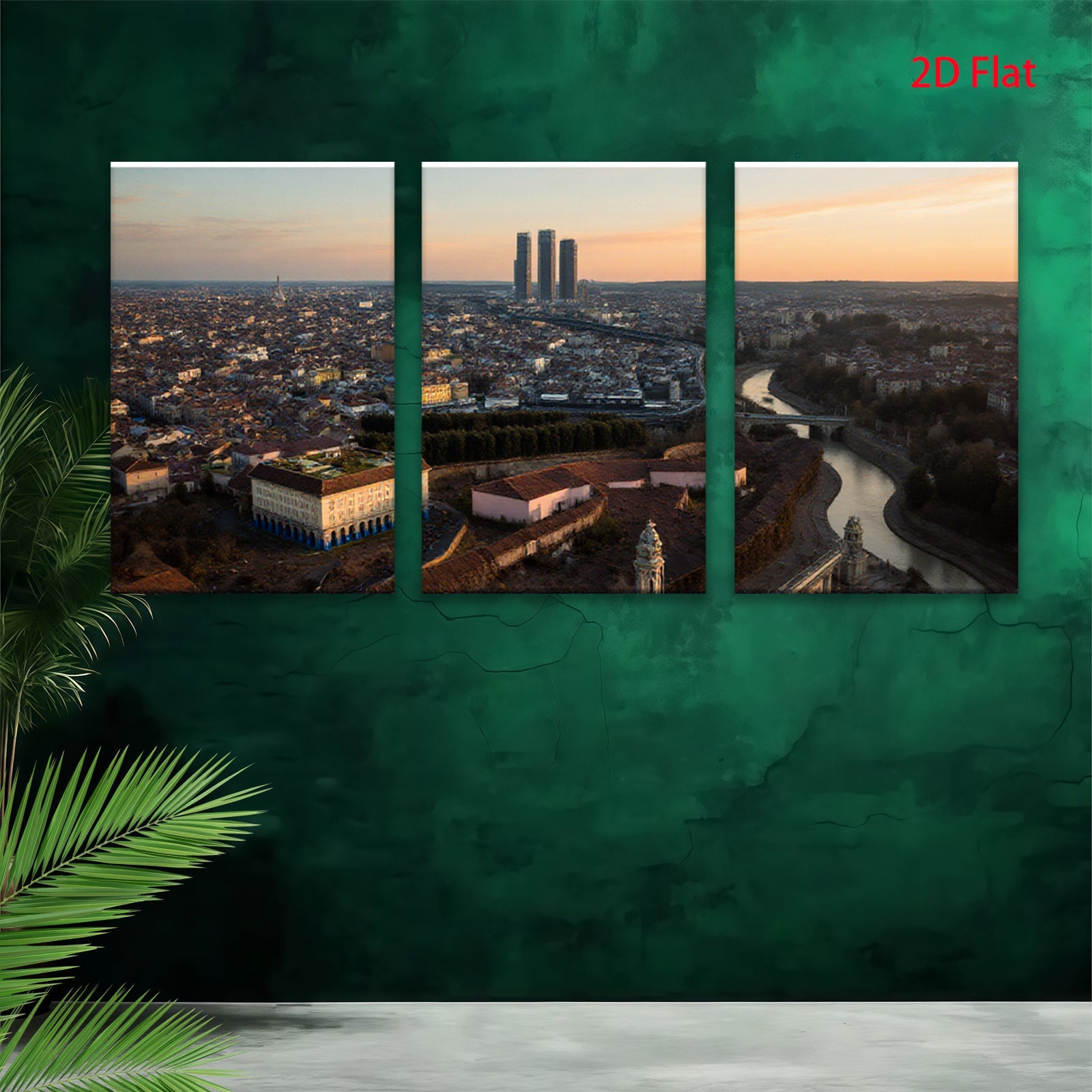 2D flat 1pc Madrid Skyline Panoramic City View Wall Art Living Room Bedroom Decor Modern Farmhouse Style Gallery Wrapped Canvas Prints Ready to Hang Large Size