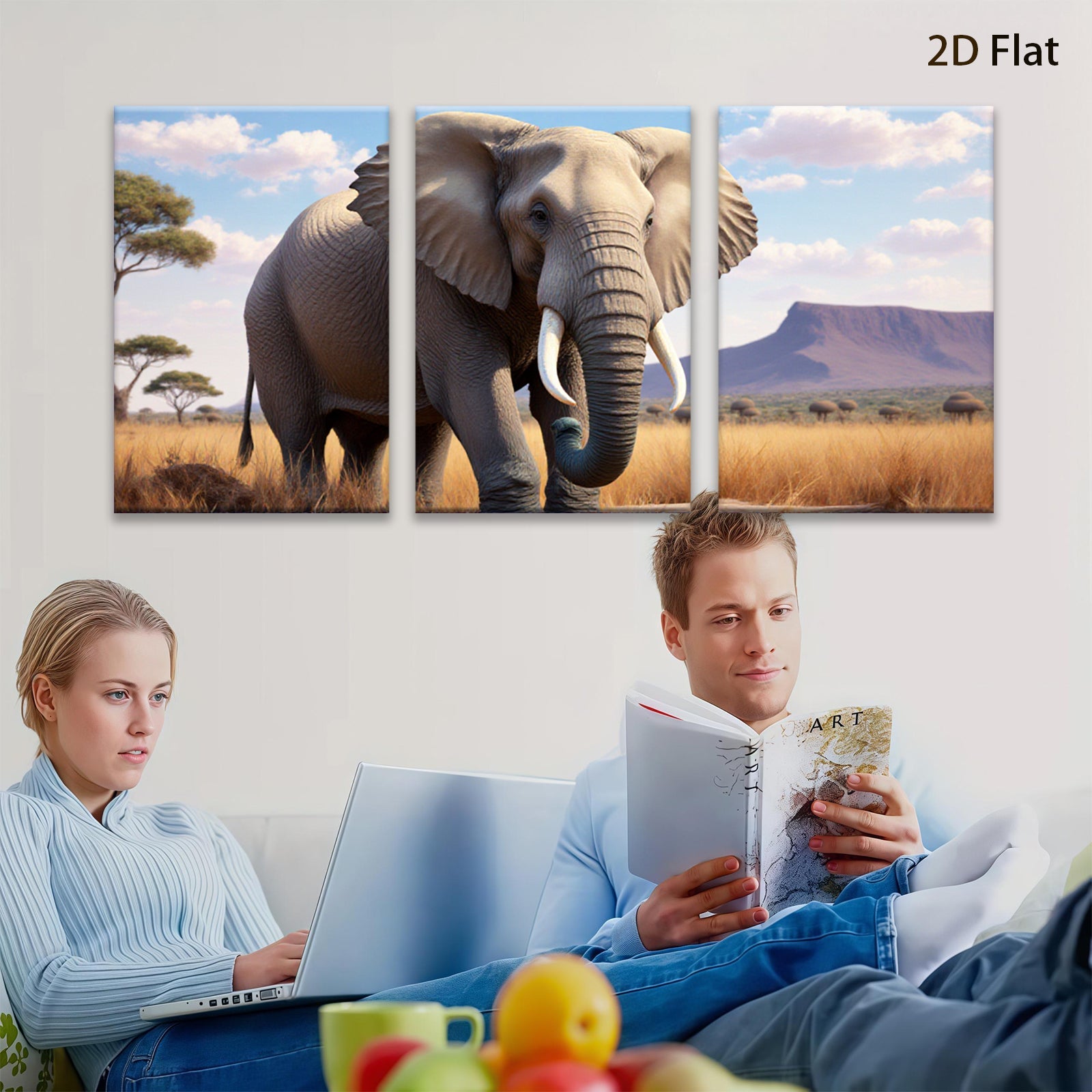 2D flat 1pc Majestic African Elephant Savannah Wildlife Wall Art Decor For Living Room Bedroom Modern Farmhouse Gallery Wrapped Canvas Prints Ready To Hang