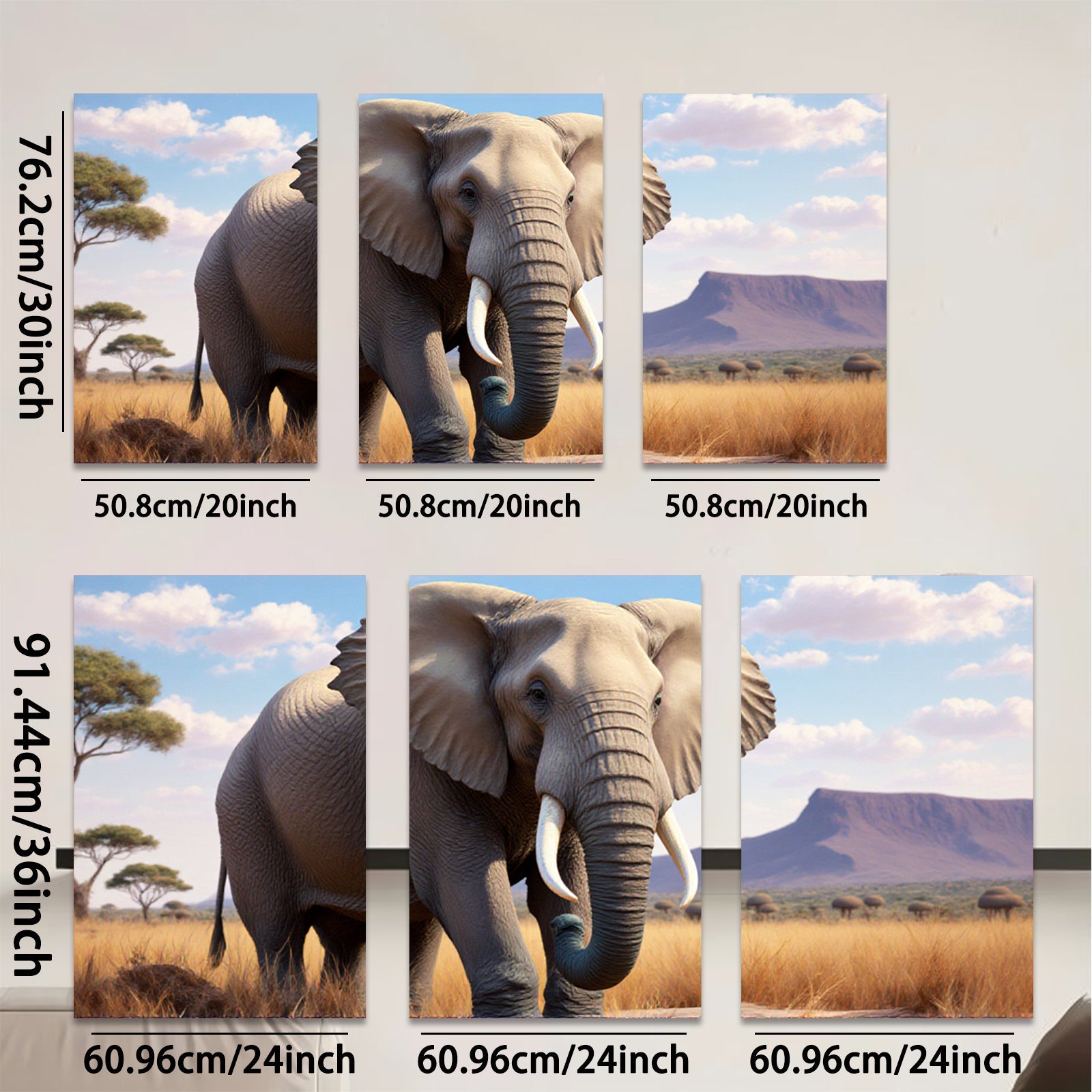 2D flat 1pc Majestic African Elephant Savannah Wildlife Wall Art Decor For Living Room Bedroom Modern Farmhouse Gallery Wrapped Canvas Prints Ready To Hang