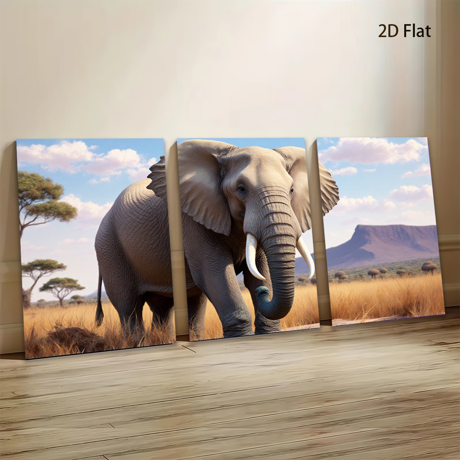 2D flat 1pc Majestic African Elephant Savannah Wildlife Wall Art Decor For Living Room Bedroom Modern Farmhouse Gallery Wrapped Canvas Prints Ready To Hang