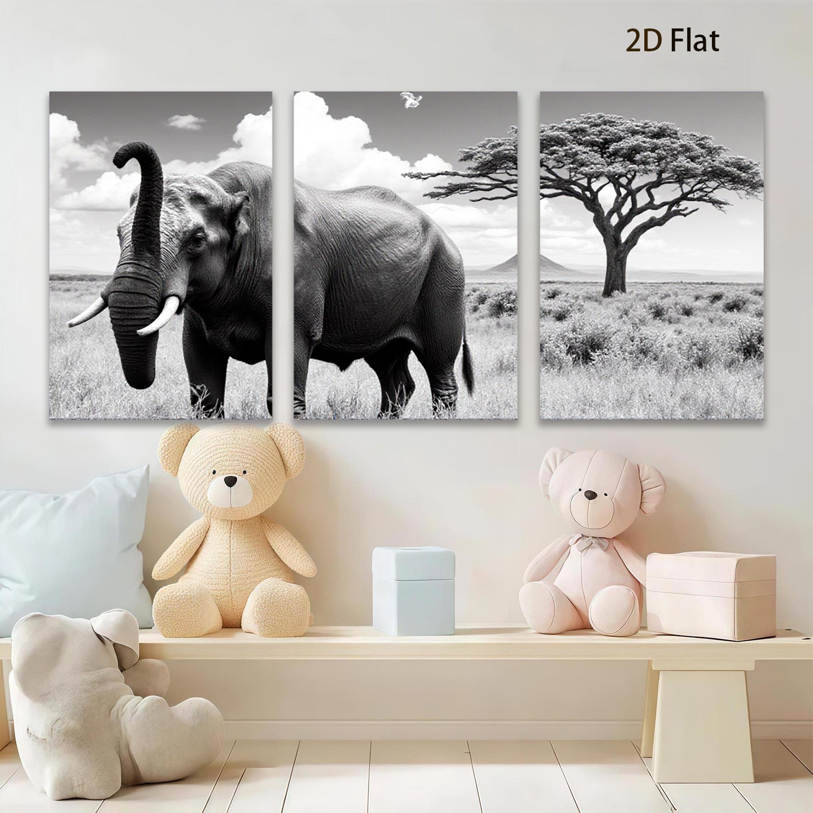2D flat 1pc Majestic African Elephant Wildlife Grassland Painting Wall Decor Living Room Bedroom Modern Farmhouse Rustic Canvas Prints Large Size