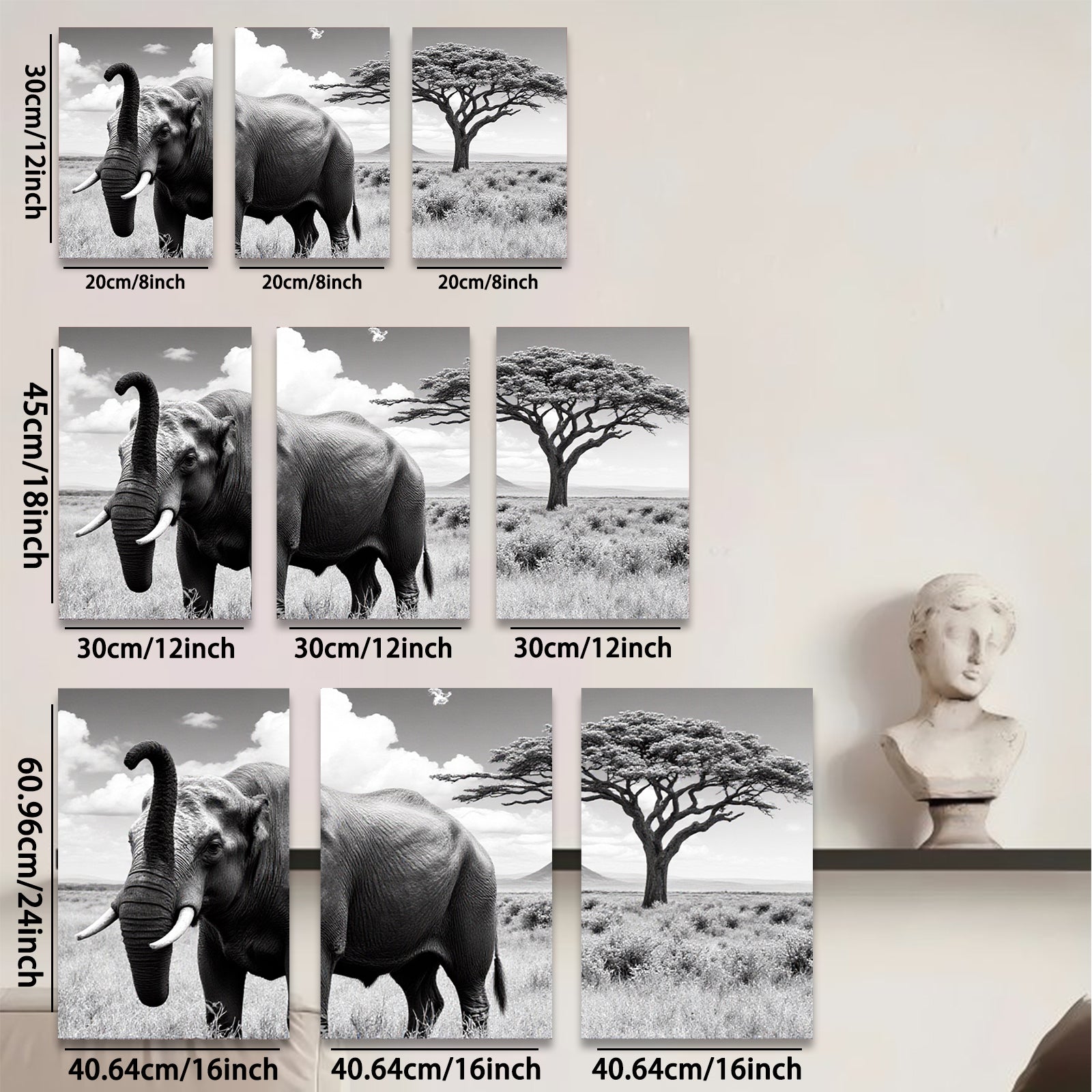 2D flat 1pc Majestic African Elephant Wildlife Grassland Painting Wall Decor Living Room Bedroom Modern Farmhouse Rustic Canvas Prints Large Size
