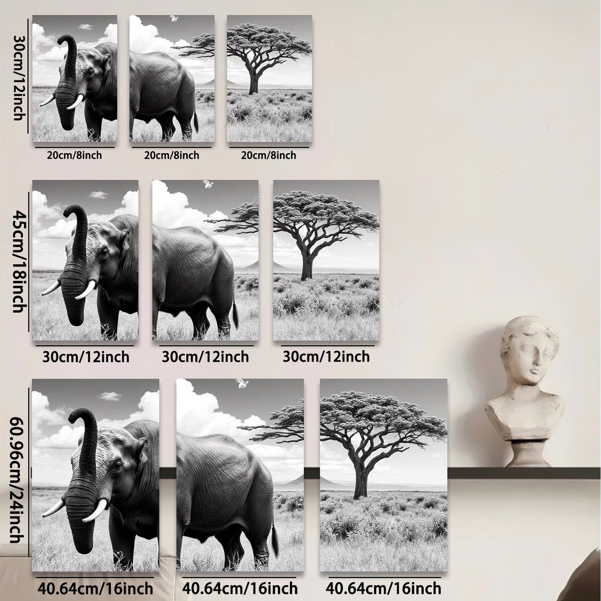2D flat 1pc Majestic African Elephant Wildlife Grassland Painting Wall Decor Living Room Bedroom Modern Farmhouse Rustic Canvas Prints Large Size
